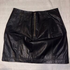 Free People Black Faux Leather Mini Skirt with Center Zip